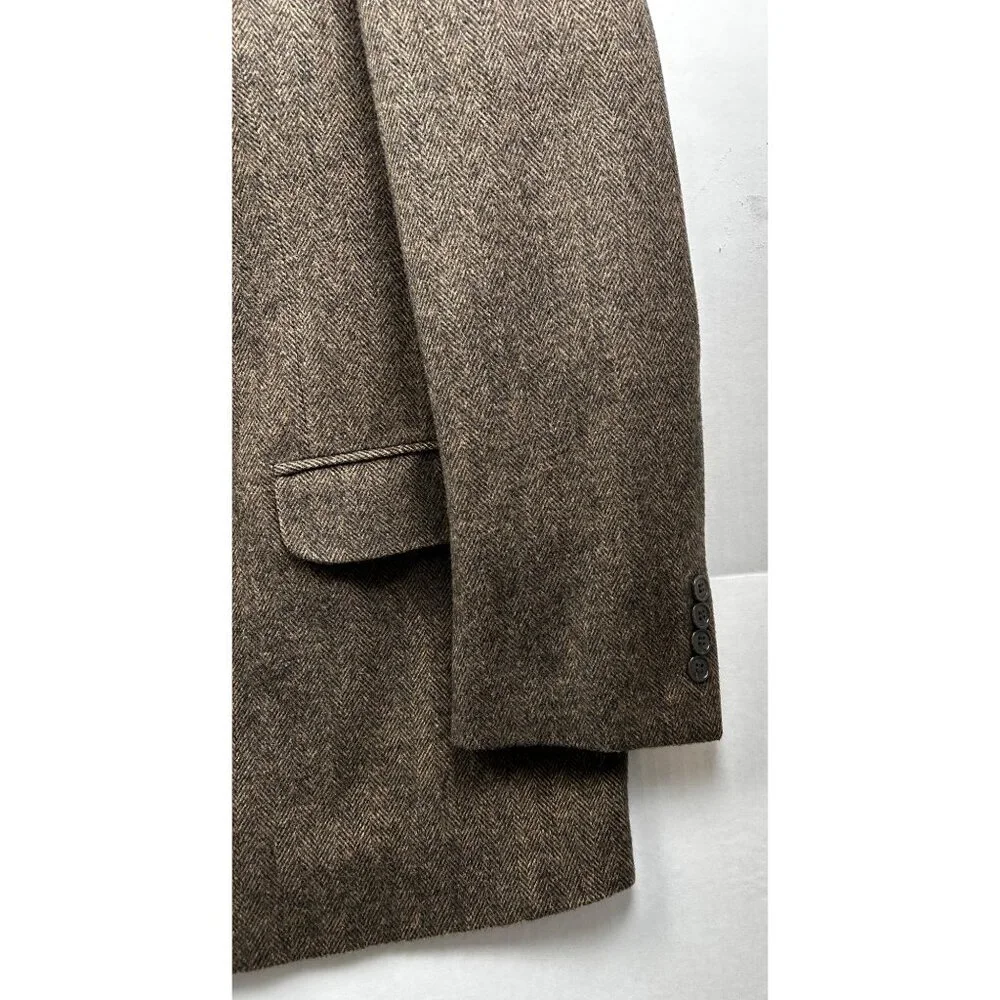 CHERESKIN Blazer Mens 44R Brwn Herringbone Camel Hair Blend Sport Coat Italy Vtg